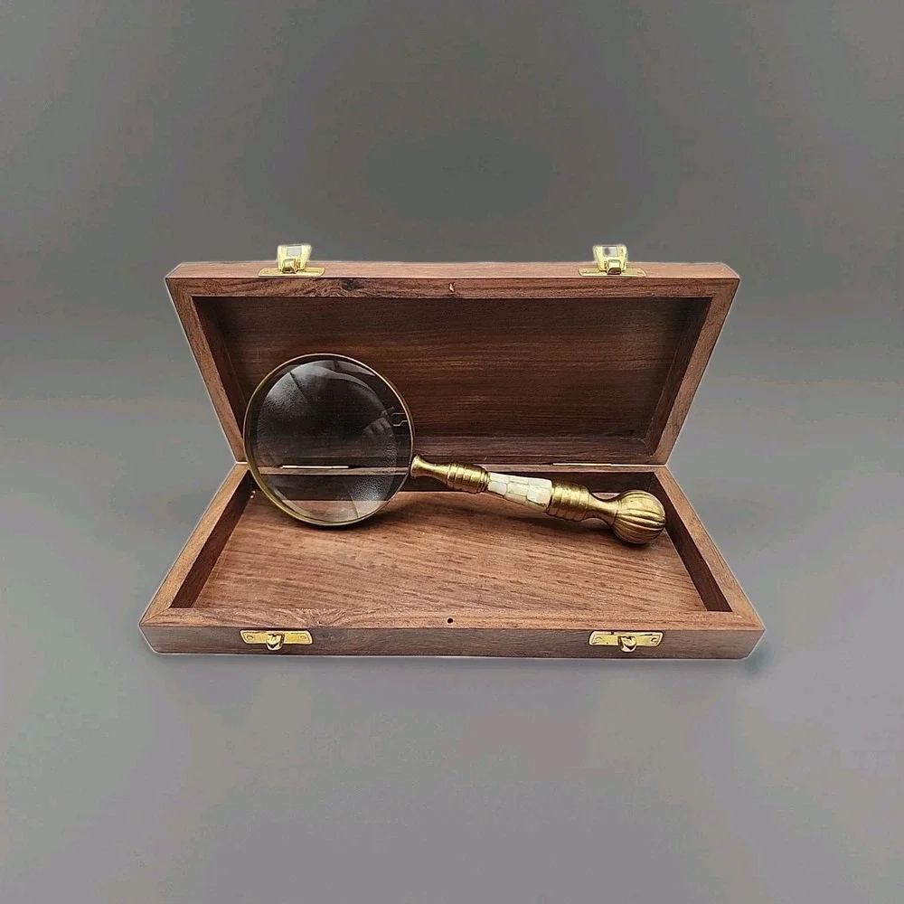 Brass Magnifying Glass With Mother Of Pearl Inlay